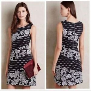 Anthropologie Maeve Black White Polka Dot Floral Sleeveless Dress Small Petite